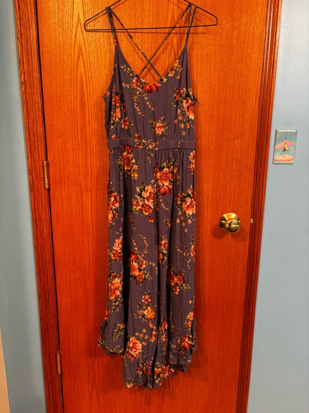 American Eagle Outfitters Navy Blue Floral Strappy Jumpsuit